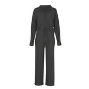 MIUOWANP Two Piece Outfits for Women Women Solid Color Leisure Hood Sweater Athletic Wear Long Sleeves Suit